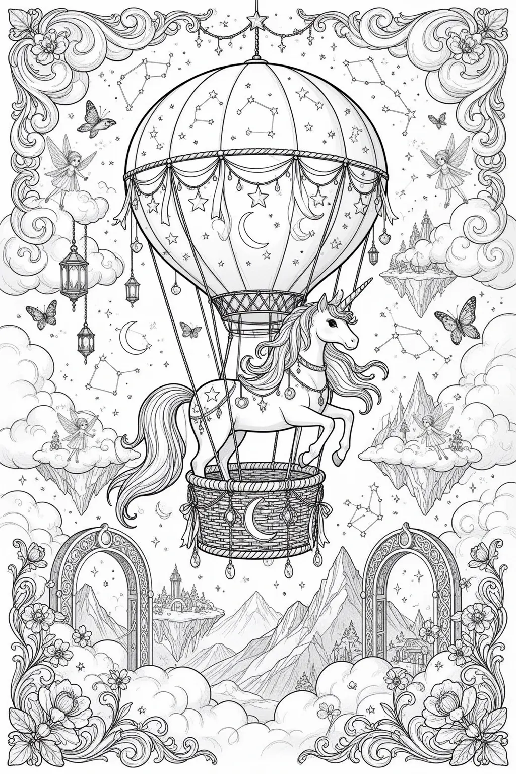 Unicorn Balloon Dreams | Magical coloring page.