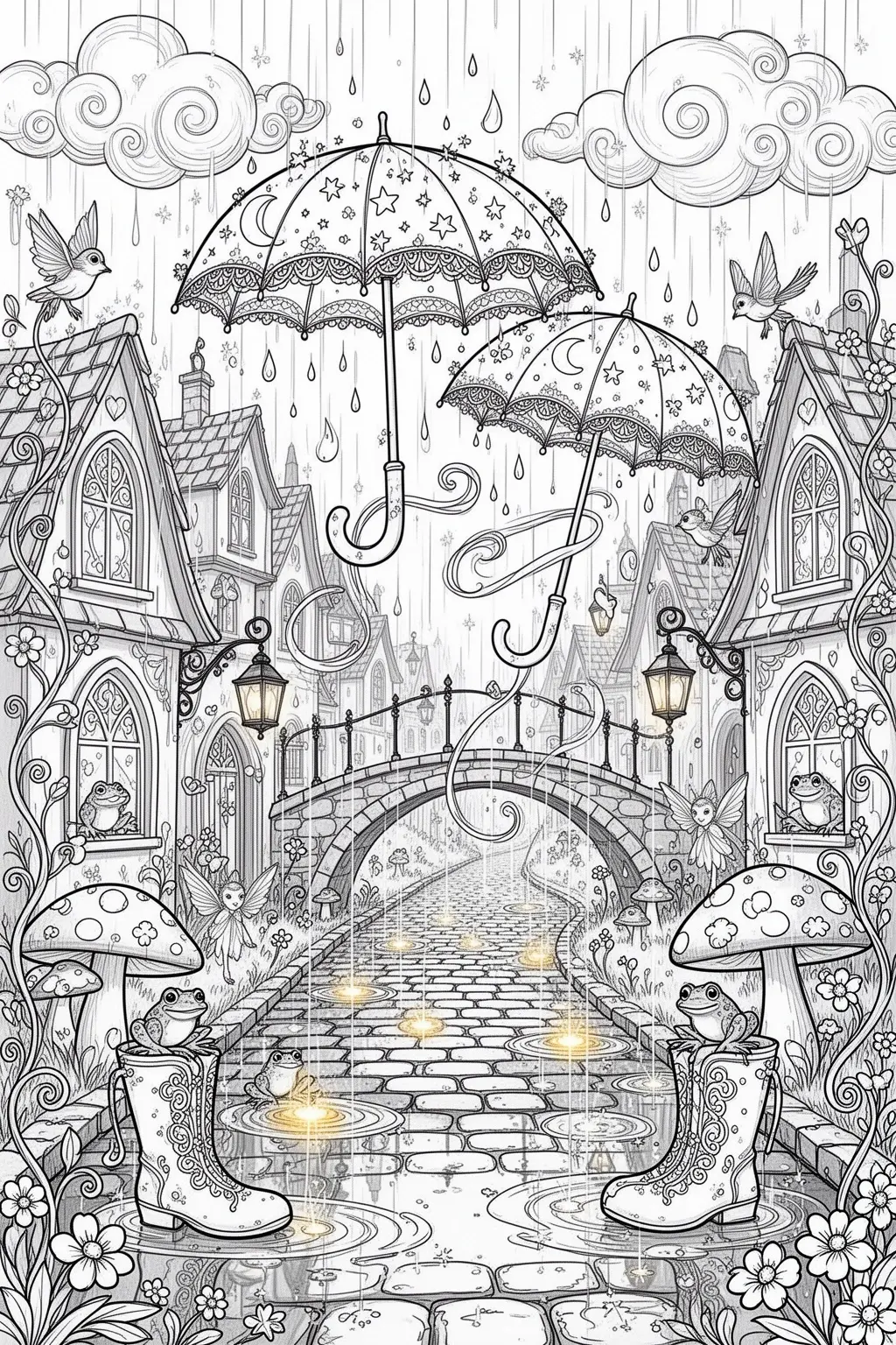 Magical Umbrellas coloring page Printable.