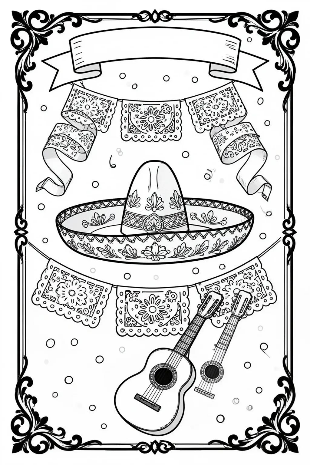 Cinco de Mayo coloring page | Festive Sombrero & Papel Picado.