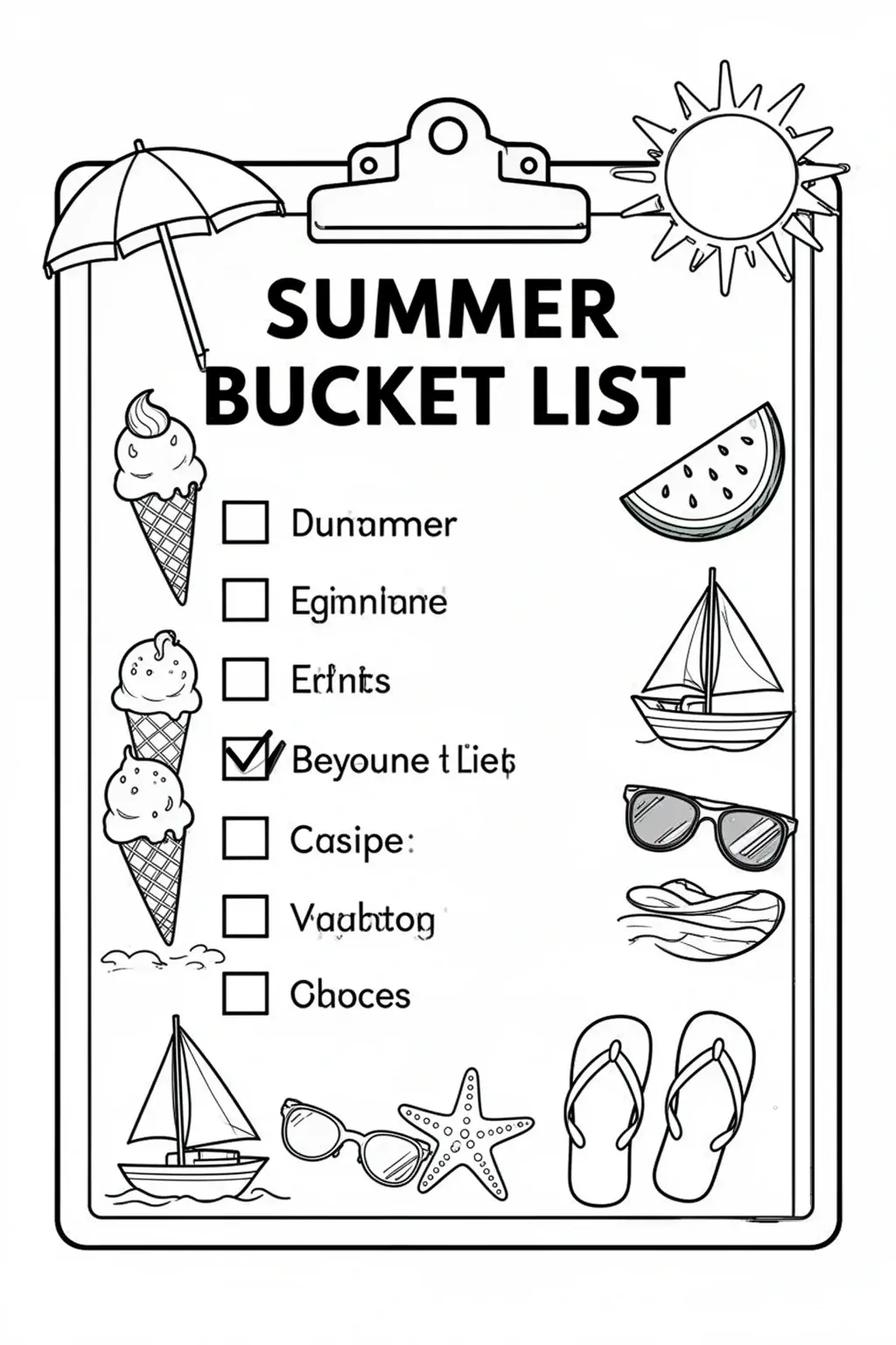 Summer Bucket List coloring page | Fun Seasonal Checklist.
