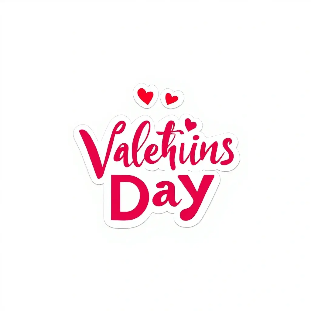 Black and white coloring page of valentine's Day lettering with two small hearts above it
