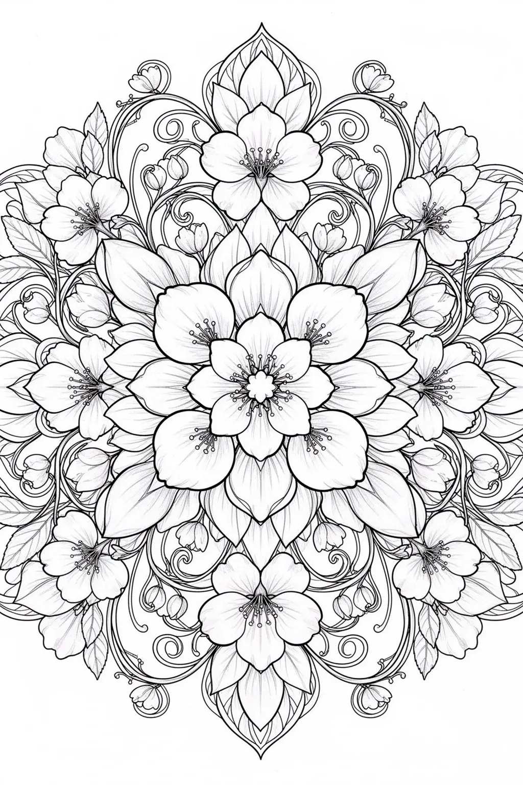 Cherry blossom mandala coloring page.