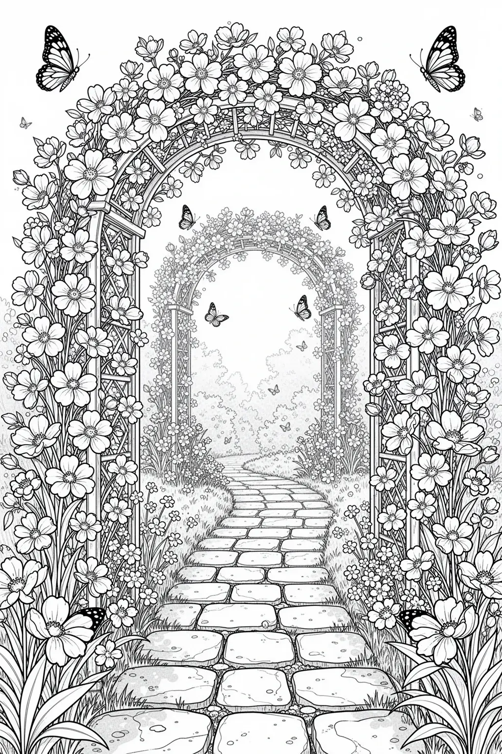 Butterfly garden arch coloring page.