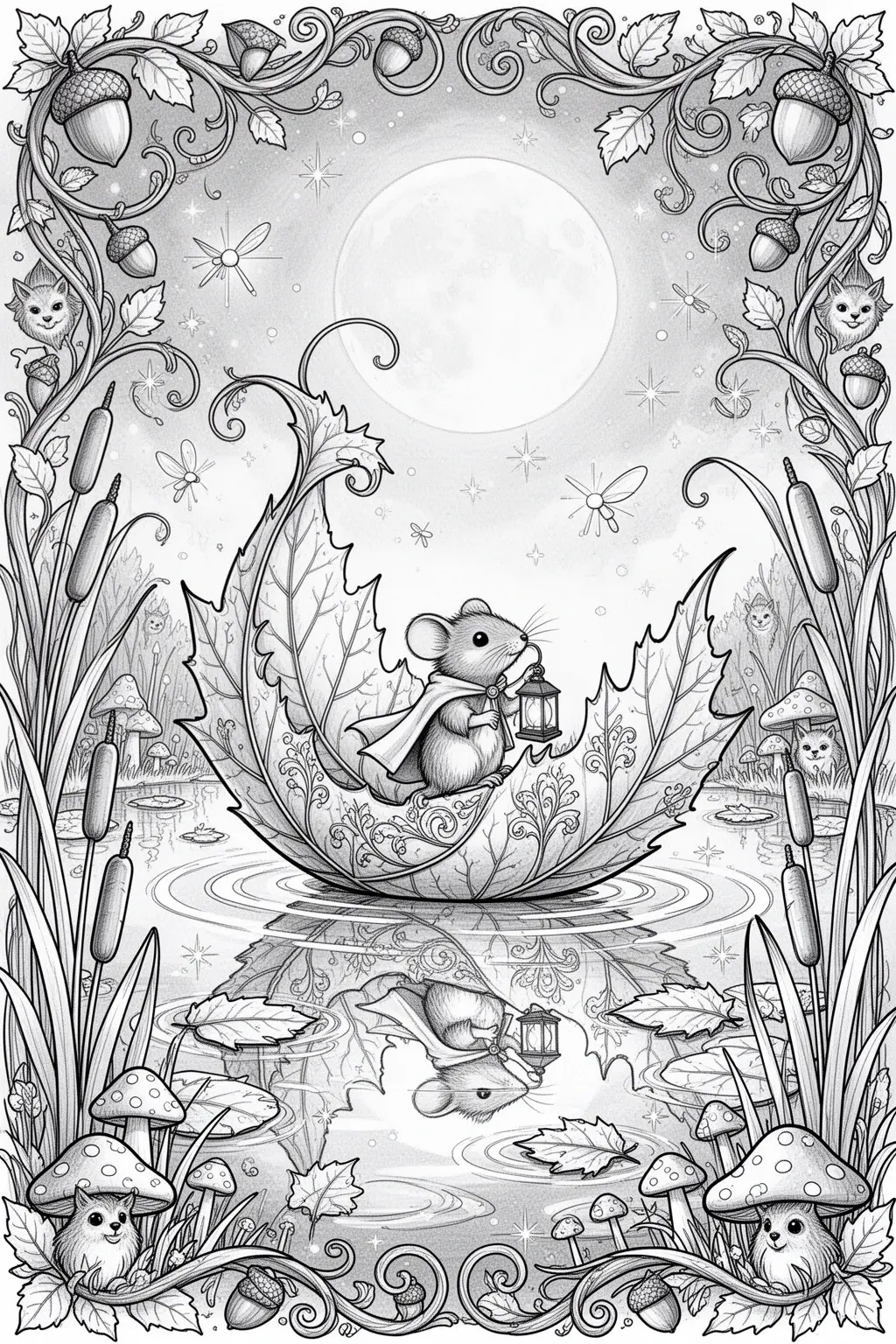 MAGICAL Autumn Leaf Boat coloring page.