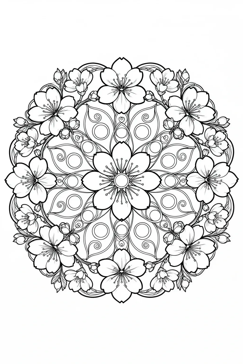 Cherry Blossom Mandala coloring page.