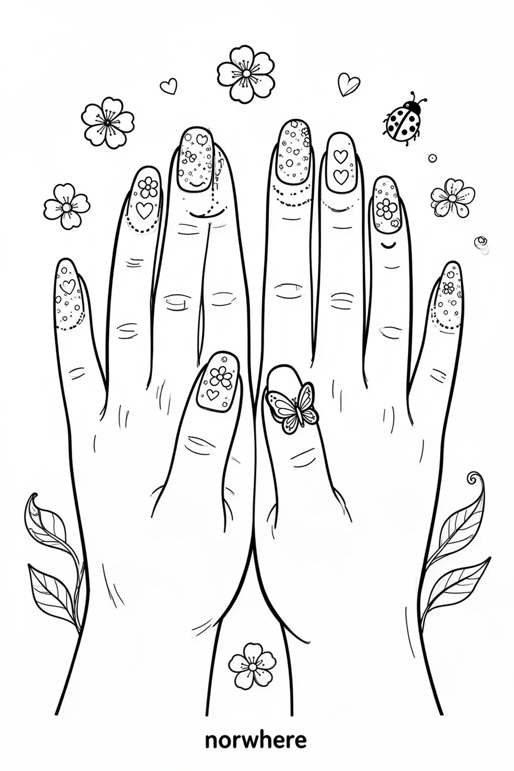 Cute Spring Nails coloring page | Spring Floral Manicure.
