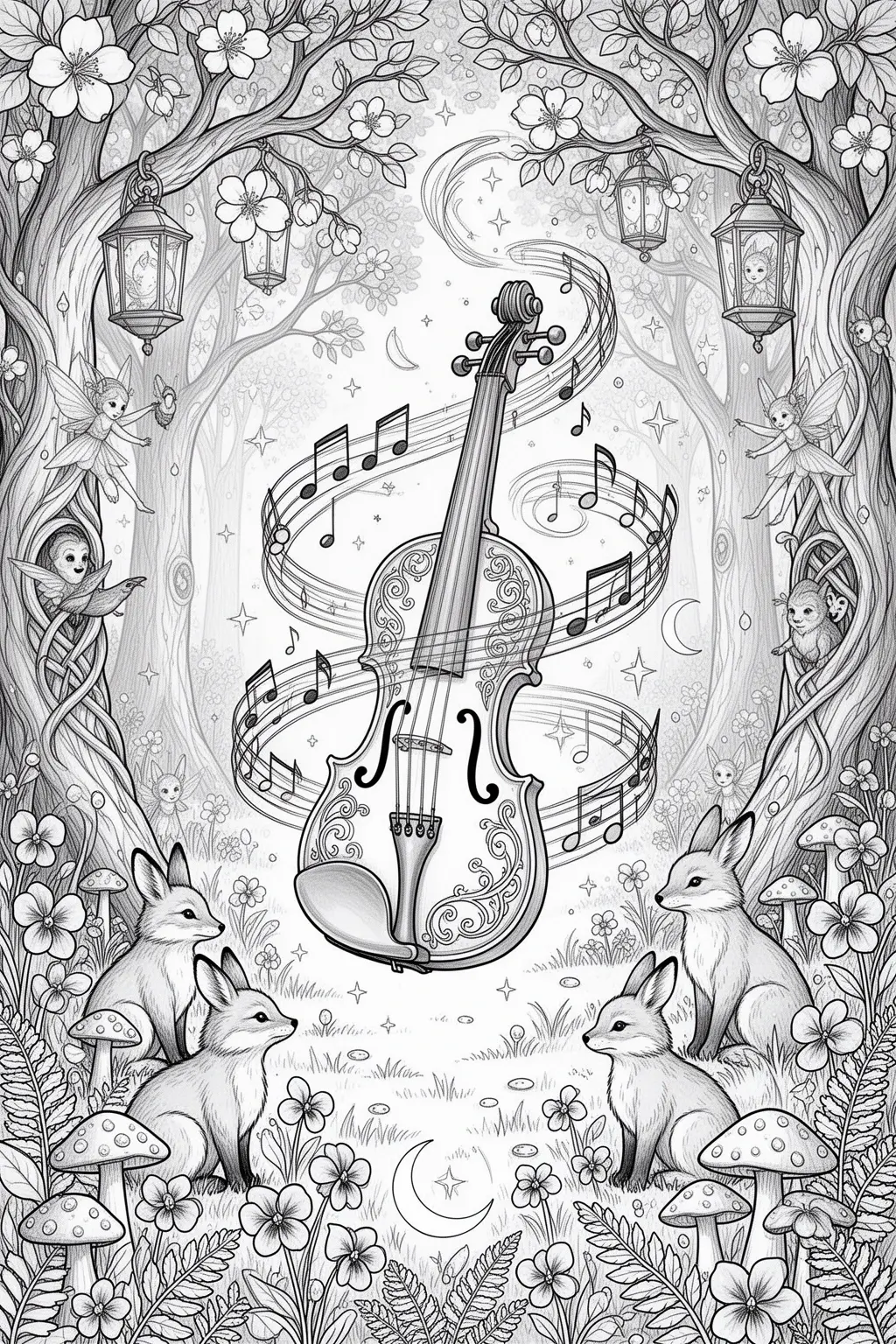 Enchanted Forest Symphony coloring page.