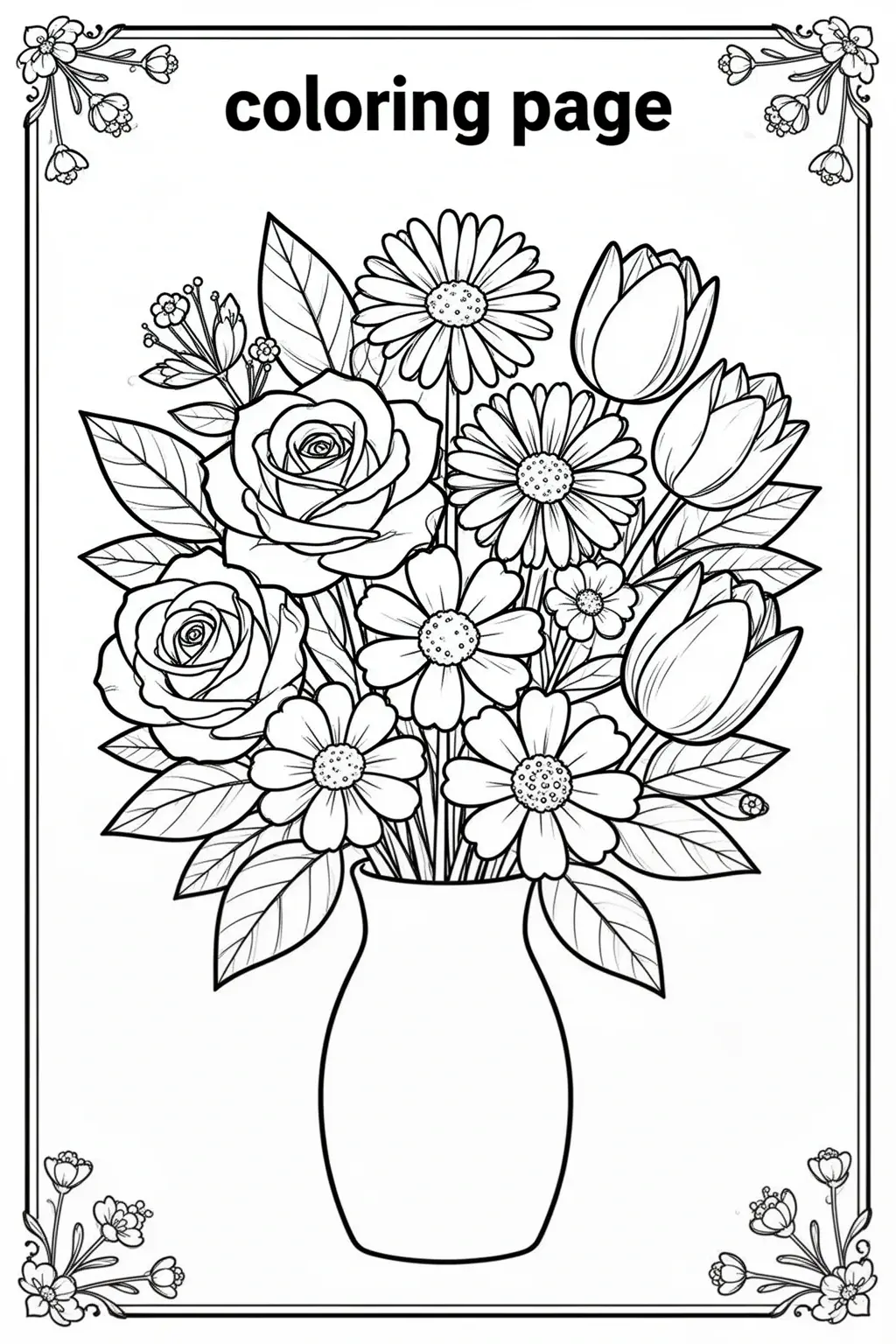Flowers coloring page: Simple Bouquet of Blossoms for Kids.