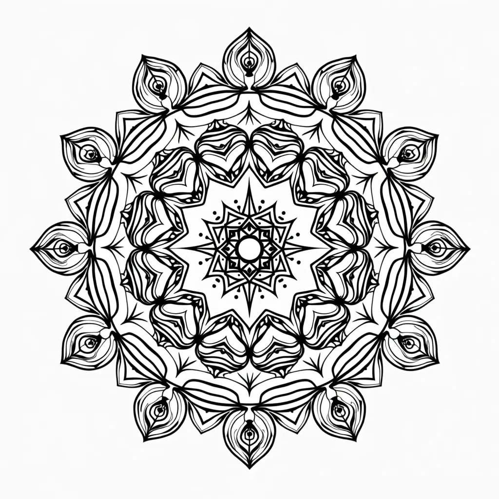 Black-and-white lotus mandala line art coloring sheet for adults and kids; part of detailed coloring page for a printable coloring page; printable coloring sheets for relaxation in spring, summer