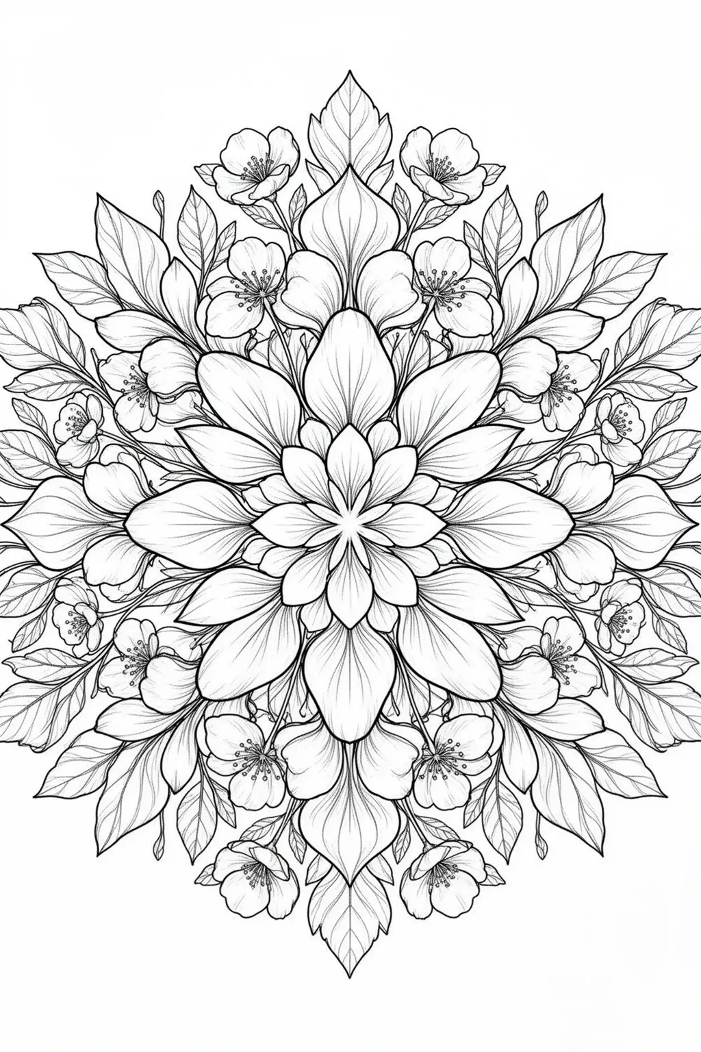 Mandala Spring Flowers coloring page for Relaxing Pattern Art.