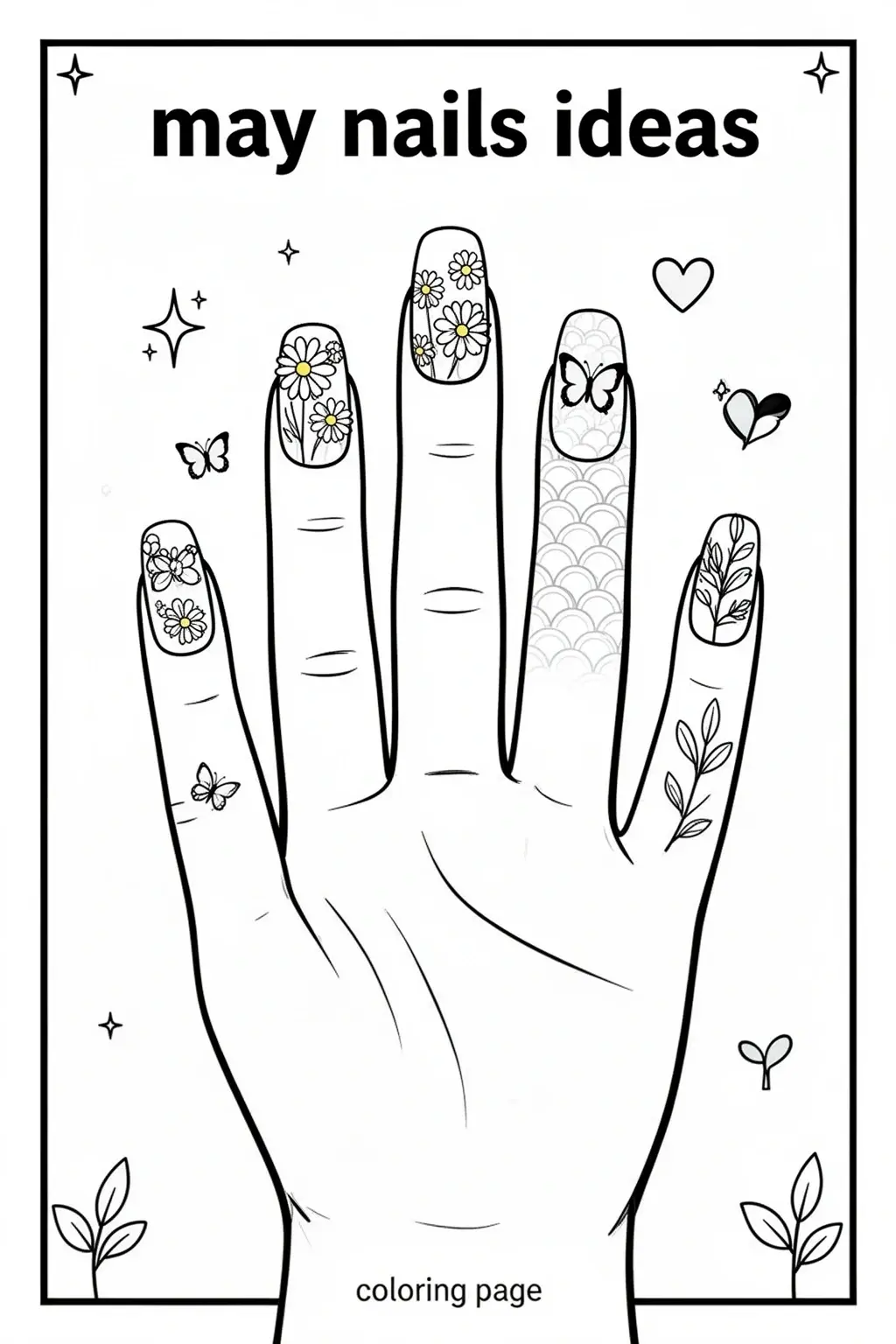 May Nails Ideas coloring page | Spring Nail Art for Kids & Adults.