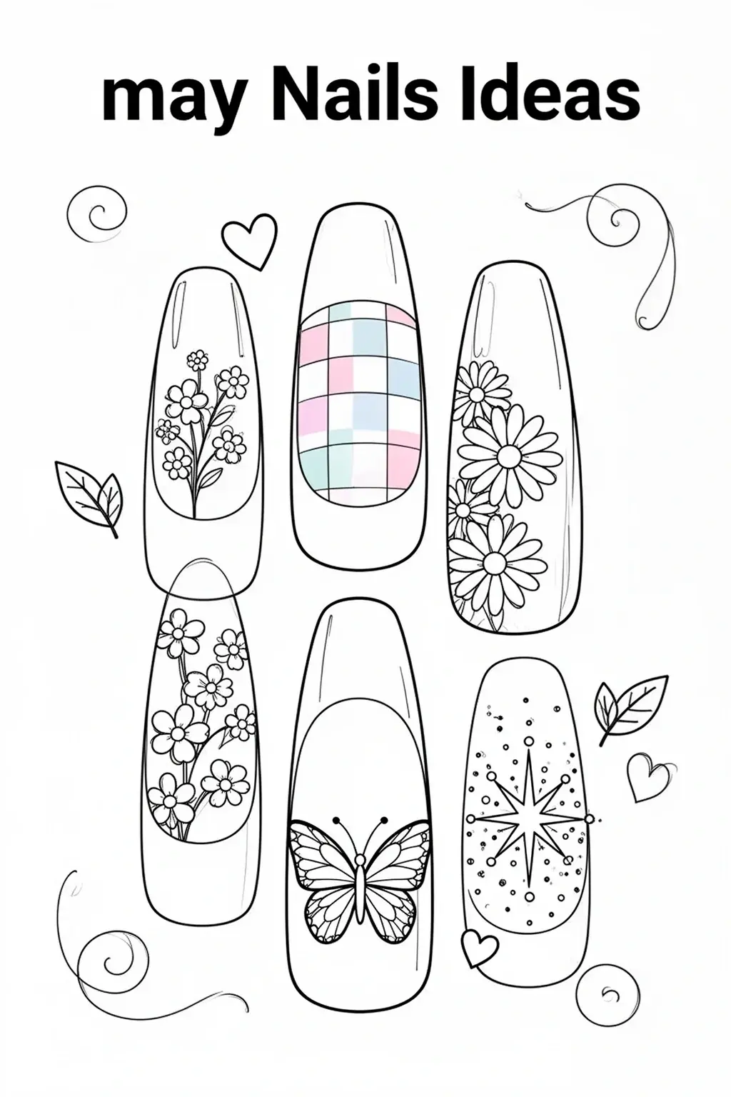 May Nails Ideas coloring page | Spring Nail Designs to Color.