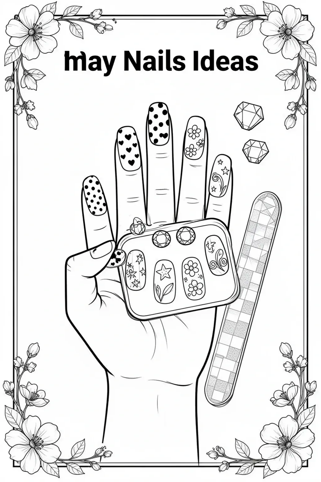 May Nails Ideas coloring page: Spring Nail Art Designs.