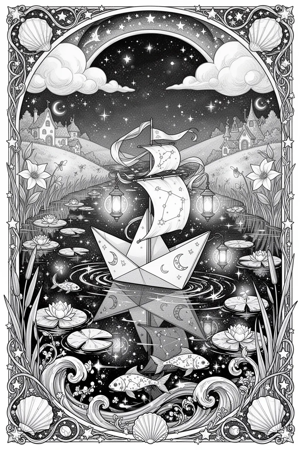 Starry River Magic coloring page.