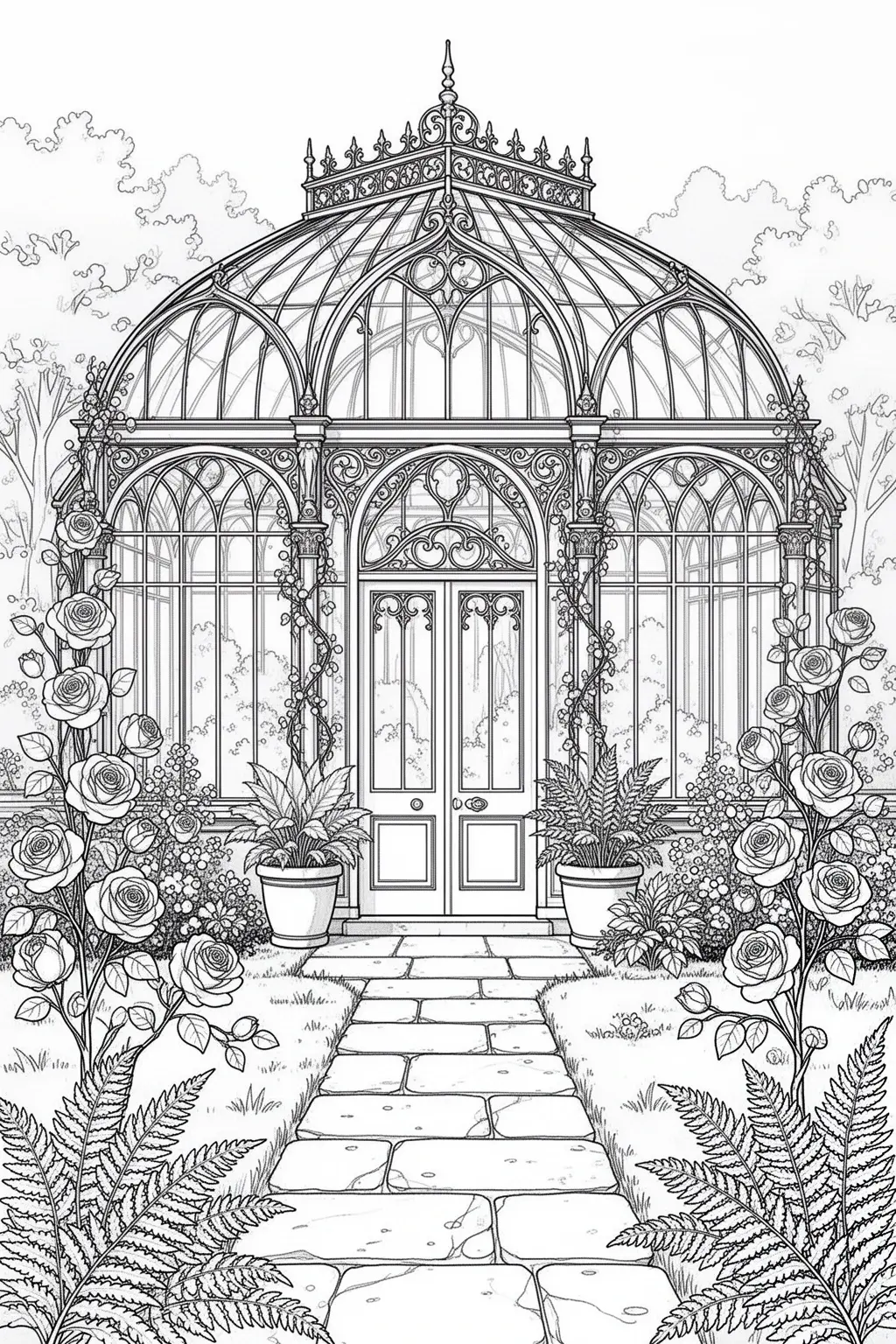 Victorian Greenhouse Garden coloring page.