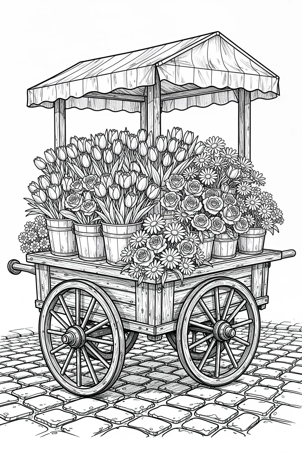 Spring flower cart coloring page.