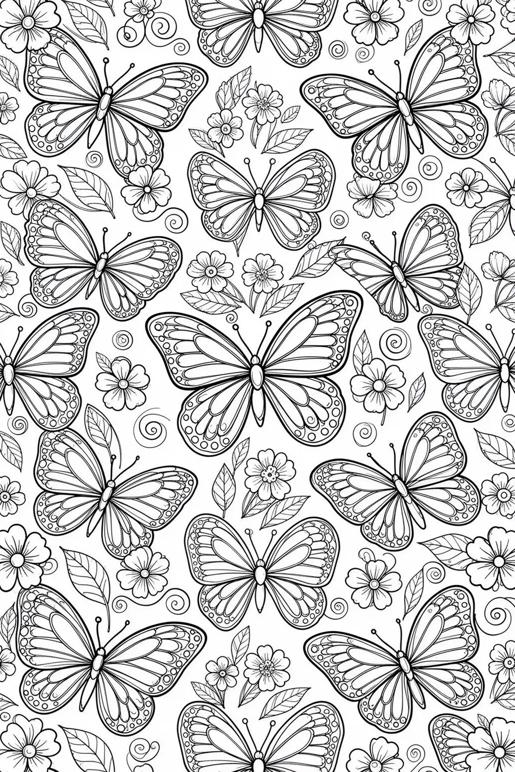 Spring butterfly pattern coloring page.