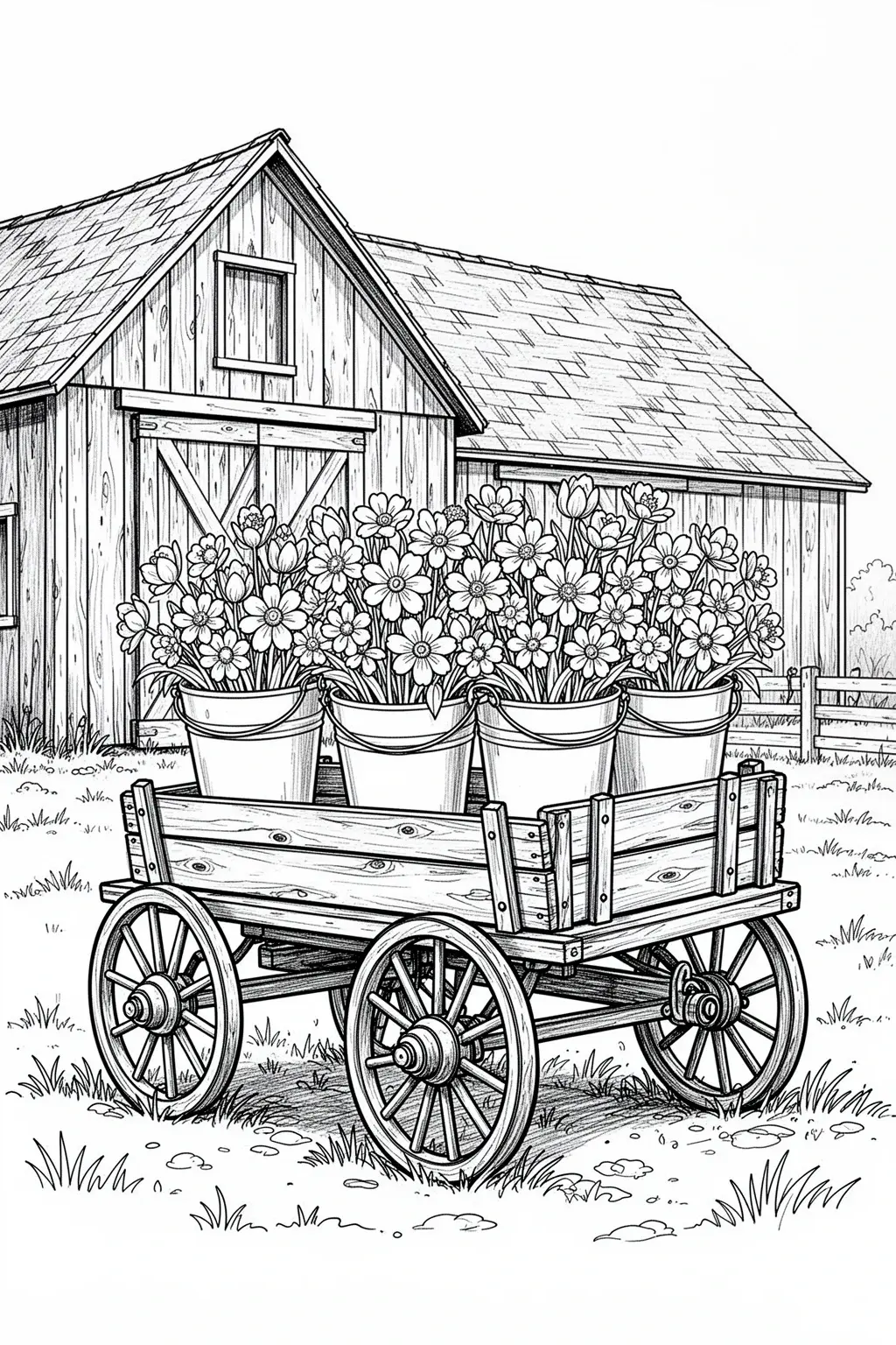 Free Spring Floral Wagon coloring page.