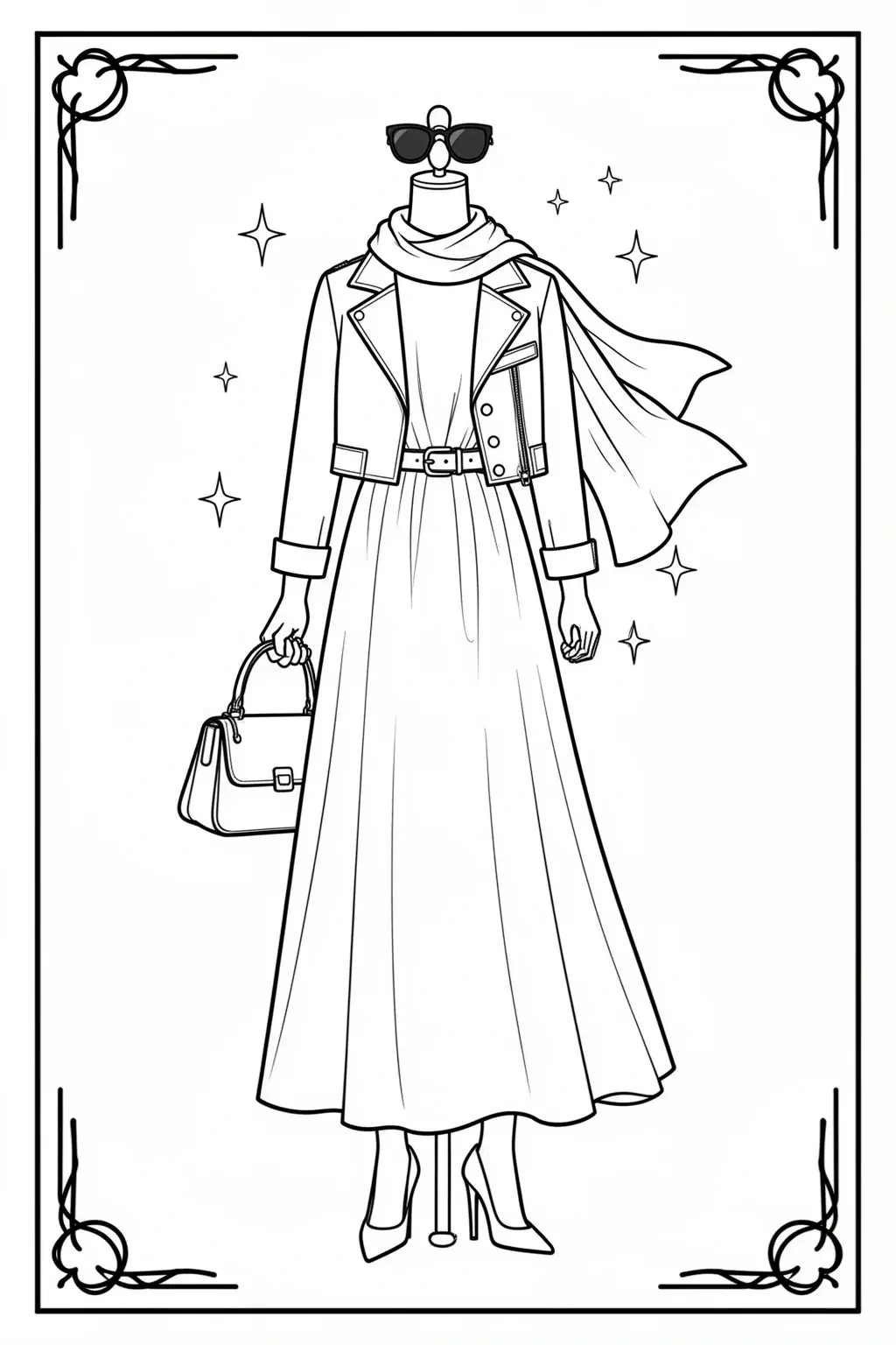 Fashion Outfits coloring page | Trendy Dress & Accessories.