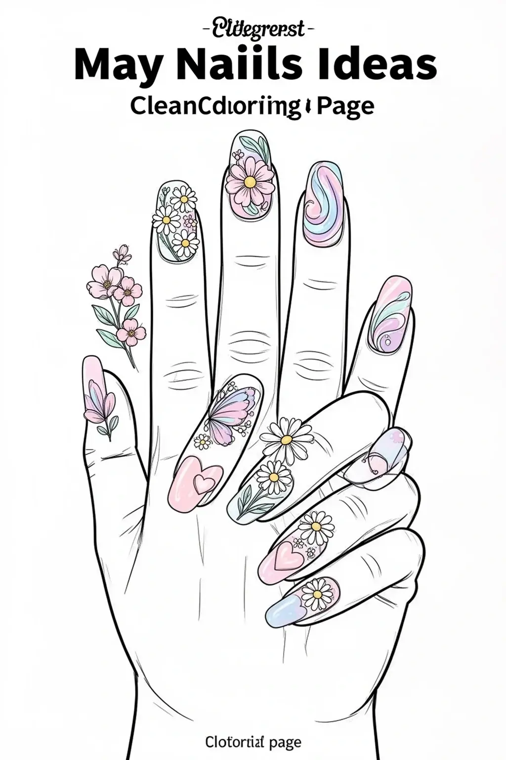 Black and white printable nail art coloring page for kids, teachers, families, and relaxing creative time.