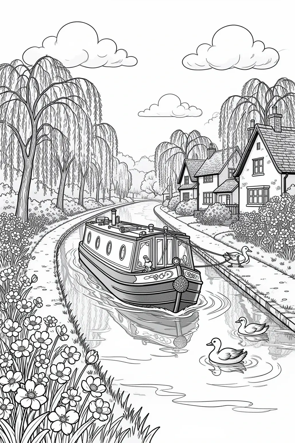 Spring Canal Boat coloring page.
