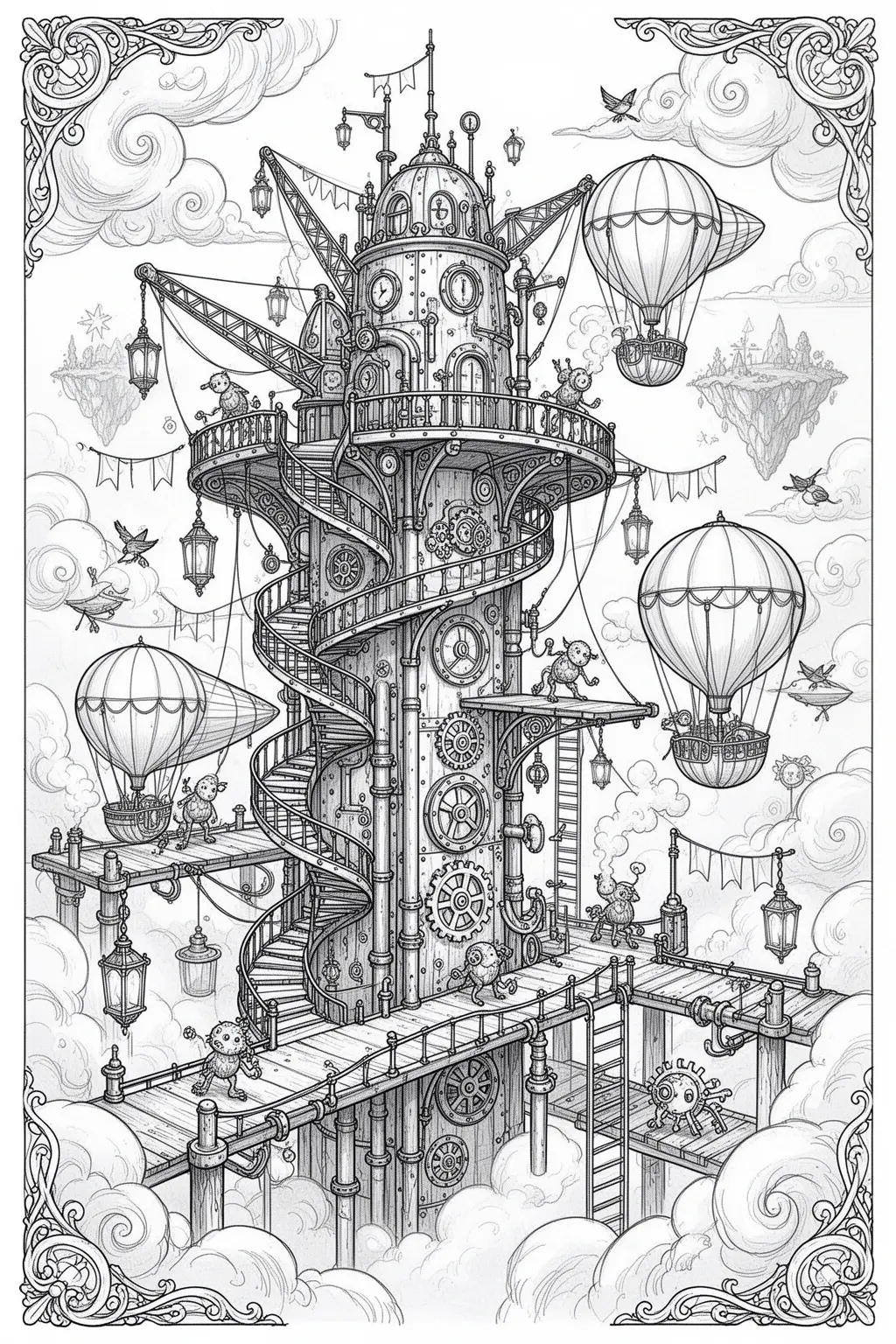 Airship Dreams Await Printable coloring page.