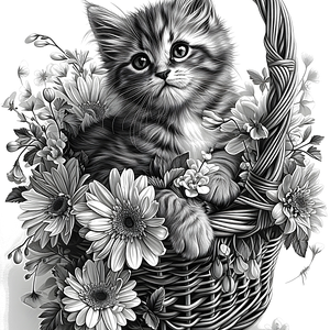 FREE Kitten in Flower Basket Coloring Page - Download NOW 🐾