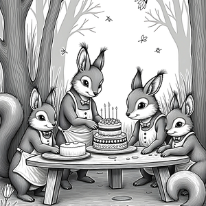 FREE Squirrel Celebration Coloring Page Download 🎂