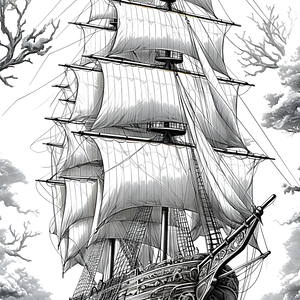 FREE Historic Sailing Ship Coloring Page - Detailed Black and White Illustration - Printable Download 🛞