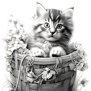 FREE Kitten in Flower Basket Coloring Page - Download NOW 🐾