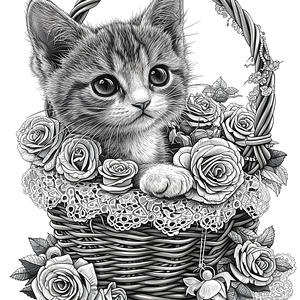 FREE Kitten in Lace Basket Coloring Page - Printable Download 🐾