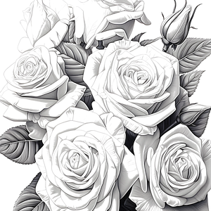 FREE Coloring Page - Detailed Bouquet of Roses with Intricate Petals and Leaves - Download NOW ⛰️