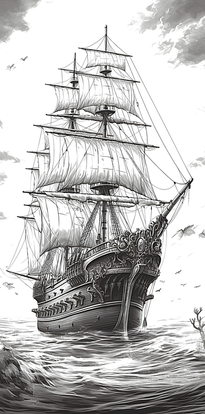 FREE Pirate Ship Coloring Page - Printable Vintage Sailing Ship Download 🛞 — free printable coloring page