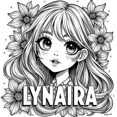 FREE Anime-Style Coloring Page - Lynaira Portrait with Flowers - Download NOW 🖌️ — free printable coloring page