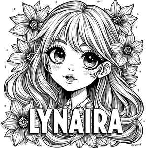 FREE Anime-Style Coloring Page - Lynaira Portrait with Flowers - Download NOW 🖌️