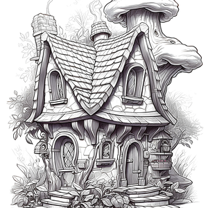 FREE Fairy Cottage Coloring Page - Whimsical Mushroom Roof Printable 🏰