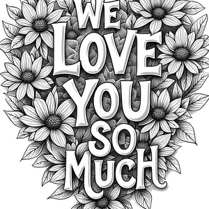 FREE Heart-Shaped Coloring Page with Sunflowers - We Love You So Much - Download NOW 🎂