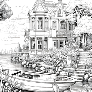 FREE Riverside Mansion Coloring Page - Download NOW 🏰