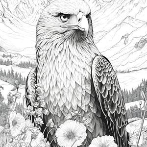 FREE Eagle Among Flowers Coloring Page - Detailed Nature & Majestic Wildlife Printable ⛰️