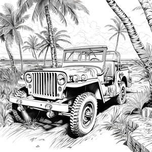 FREE Offroad Jeep Coloring Page - Printable Tropical Beach Scene Download 🛞