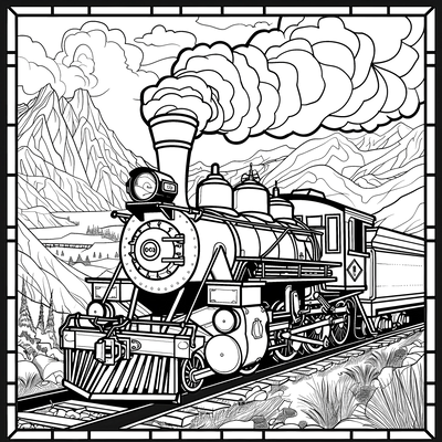 FREE Steam Train Coloring Page - Detailed Black and White Printable Download 🛞 — free printable coloring page