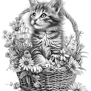 FREE Cute Kitten in Basket Coloring Page - Download NOW 🐾