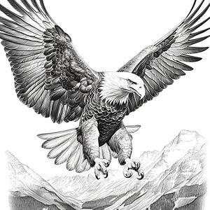 FREE Eagle Coloring Page - Printable Black and White Illustration of Flying Eagle Over Mountains 🐾