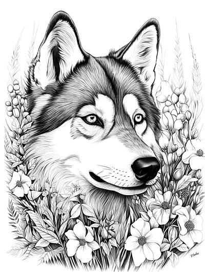 FREE Wolf Face Coloring Page with Floral Background - Printable Download 🐾 — free printable coloring page