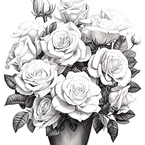 FREE Coloring Page - Detailed Bouquet of Blooming Roses in Vase Printable ⛰️