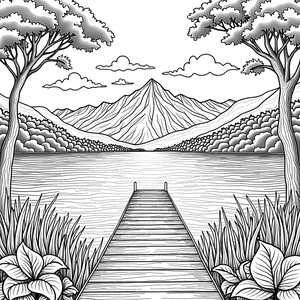 FREE Tranquil Lake Dock Coloring Page - Printable Download ⛰️