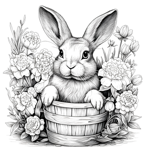 FREE Bunny in a Bucket with Flowers Coloring Page - Printable Spring Theme Download 🐾