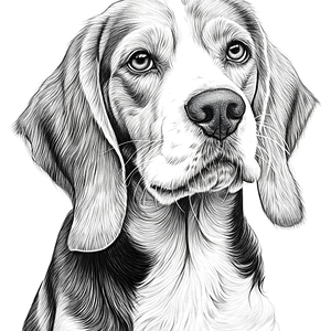 FREE Beagle Dog Coloring Page - Detailed Black-and-White Illustration with Expressive Eyes and Floppy Ears - Download NOW 🐾