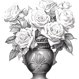 FREE Coloring Page - Blooming Roses in Decorative Vase - Printable Download ⛰️