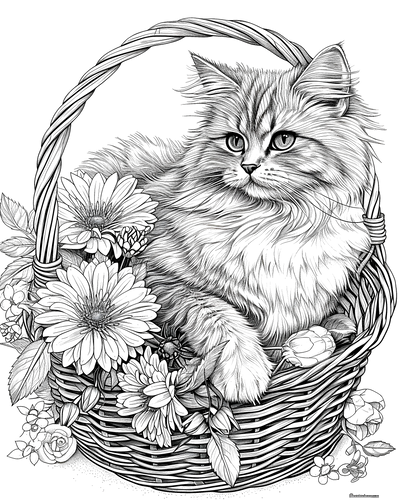 FREE Cat in Basket Coloring Page - Download NOW 🐾 — free printable coloring page